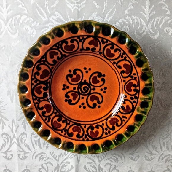 Decorative Pottery Hearts Thumbprints Plate Bowl - Picture 3 of 4